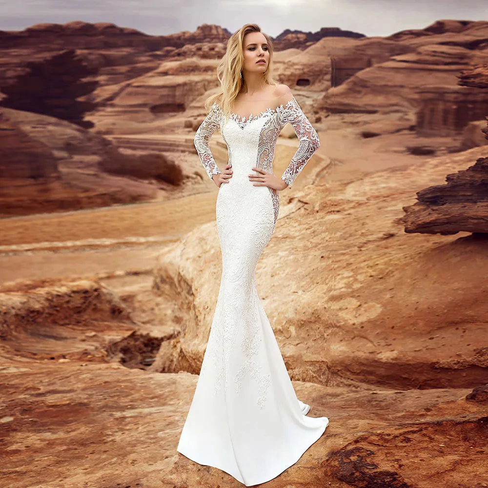 Mermaid Wedong Sleeding Dress with Lves Trumpet Train