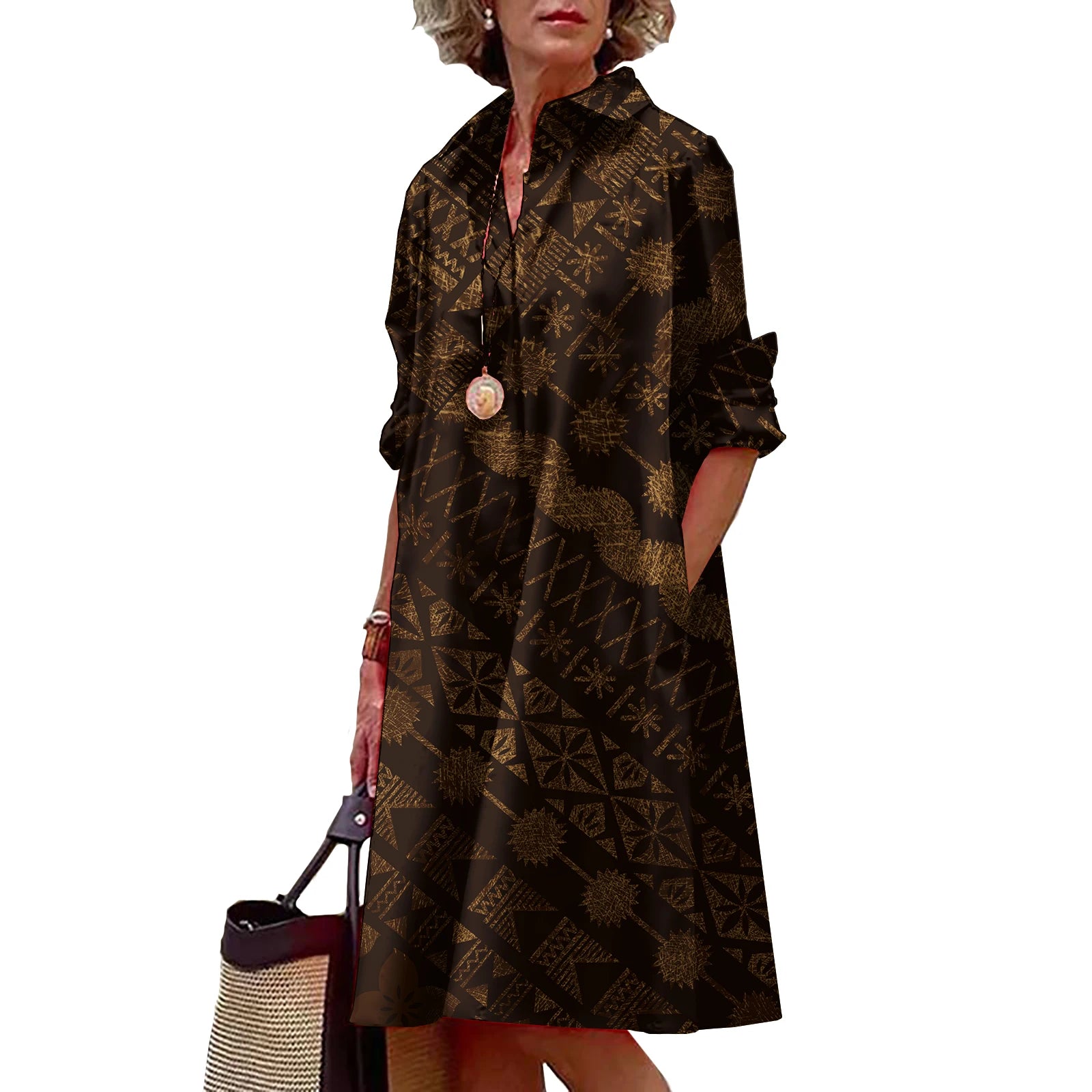 Shirt Dress with Polynesian Print