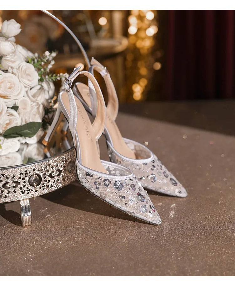 Custom Bridal Grid Heels Luxury Grid Designer Sandals | Pointed Toe High Heels