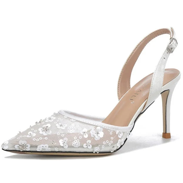 Custom Bridal Grid Heels Luxury Grid Designer Sandals | Pointed Toe High Heels