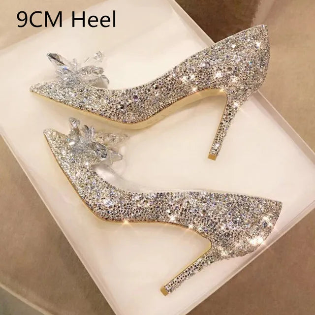 Bridal Evening Shoes | Sparkling Pumps with Rhinestones and Pointed Toe | Stiletto Heel