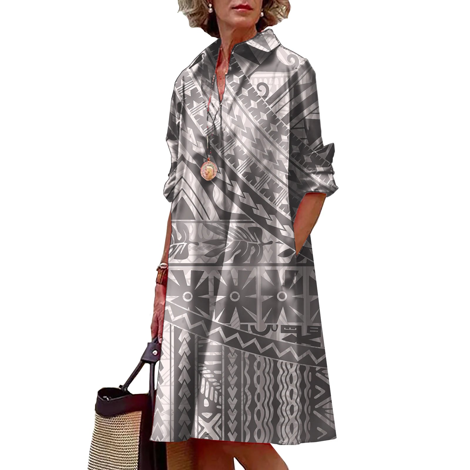 Shirt Dress with Polynesian Print