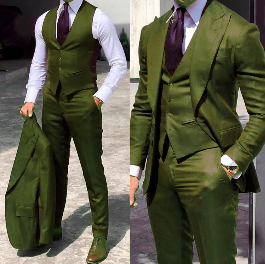Mens 3 piece slim fit suit, elegant formal groom's suit with jacket