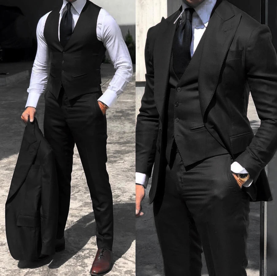Mens 3 piece slim fit suit, elegant formal groom's suit with jacket
