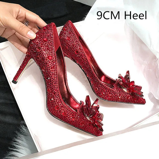 Bridal Evening Shoes | Sparkling Pumps with Rhinestones and Pointed Toe | Stiletto Heel