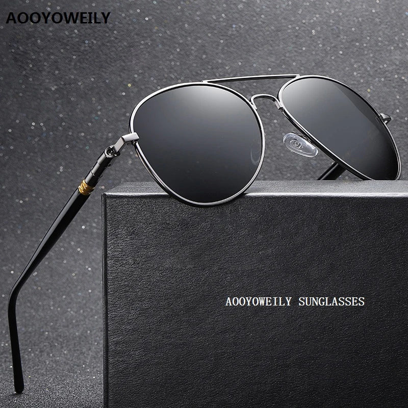 Luxury Sunglasses for Men - Polarized Pilot Style with Black Lenses and UV400 Protection