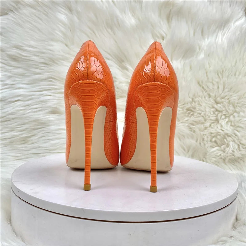 Customizable Orange Snake Pattern High Heels | Sizes 34-45 | 8/10/12cm