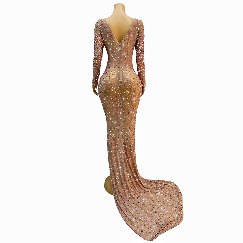 Women's Long Sleeve Maxi Evening Dress | Elegant Floor-Length Gown with Slit