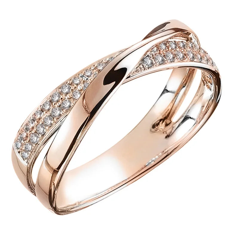Classic 925 Sterling Silver Women's Ring, X-Shaped Cross, Dazzling Cubic Zirconia, Two-Tone Wedding Ring