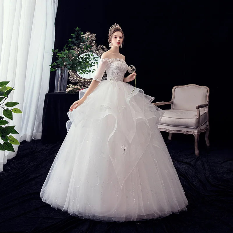 Off-Shoulder Ball Gown Wedding Dress | Satin Pleated Bridal Gown, Long & Elegant for Bride