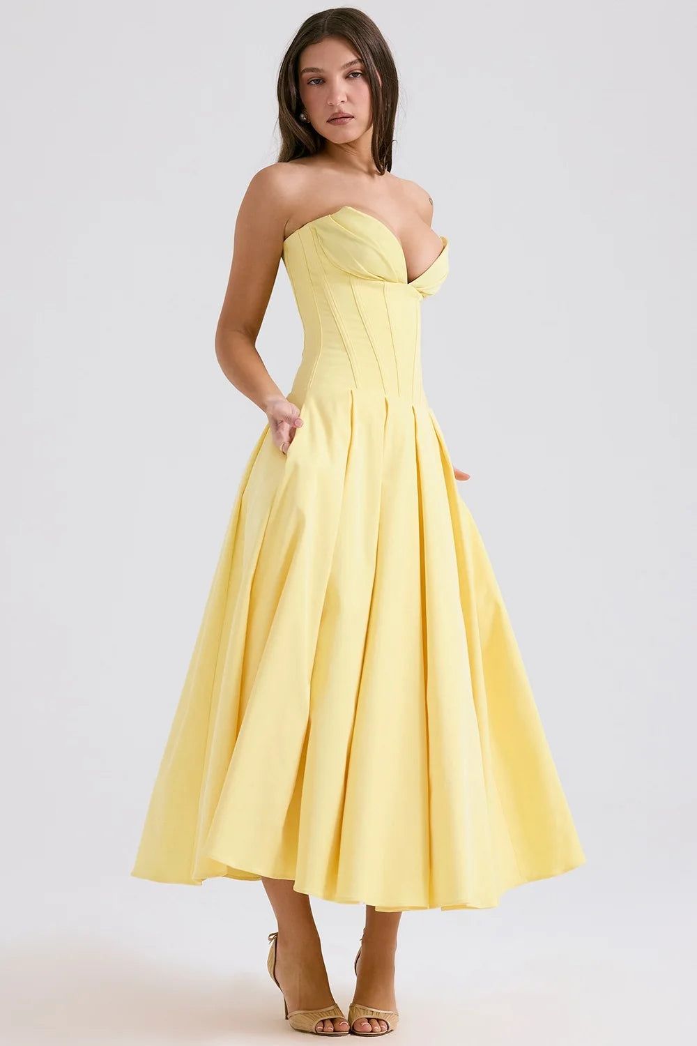 Strapless Corset Midi Dress