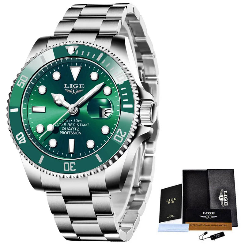 LIGE Men's Waterproof Diver Quartz Watch