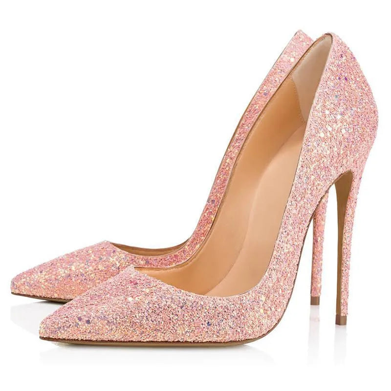 Bridal Shoes | 12cm Stiletto Pointed Toe | Sparkling Pumps for Wedding and Party