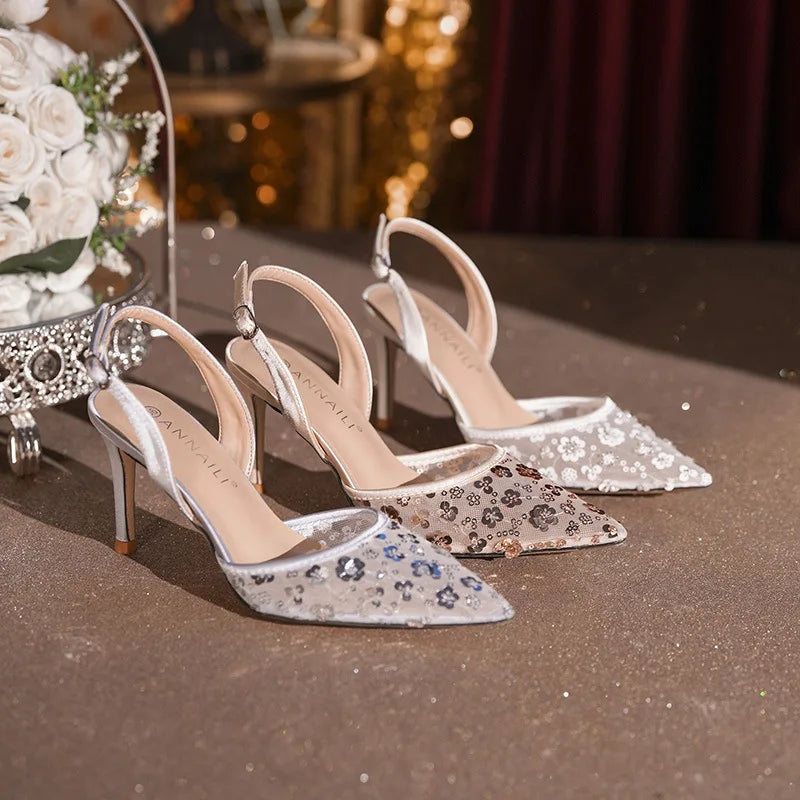 Custom Bridal Grid Heels Luxury Grid Designer Sandals | Pointed Toe High Heels