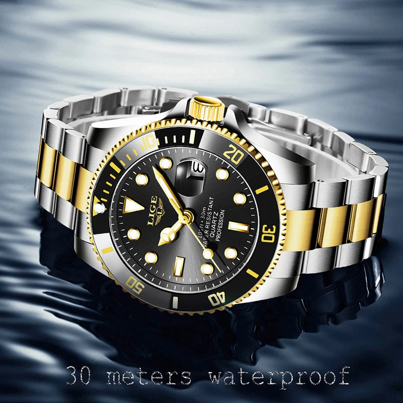 LIGE Men's Waterproof Diver Quartz Watch