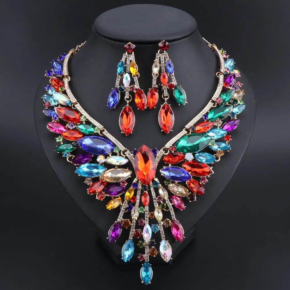 Indian style bridal jewelry set with crystal necklace