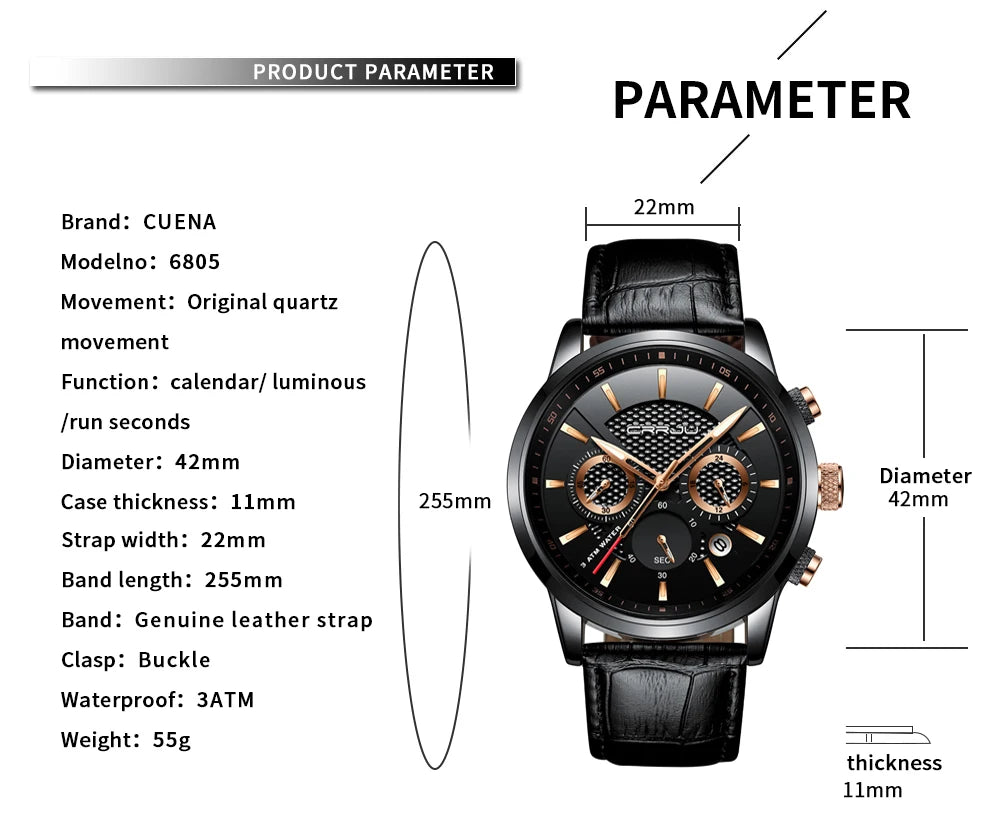 Men's Military Waterproof Leather Strap Watch