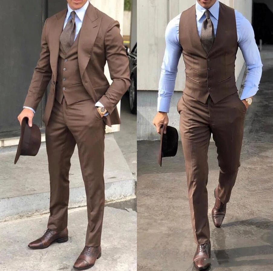 Mens 3 piece slim fit suit, elegant formal groom's suit with jacket
