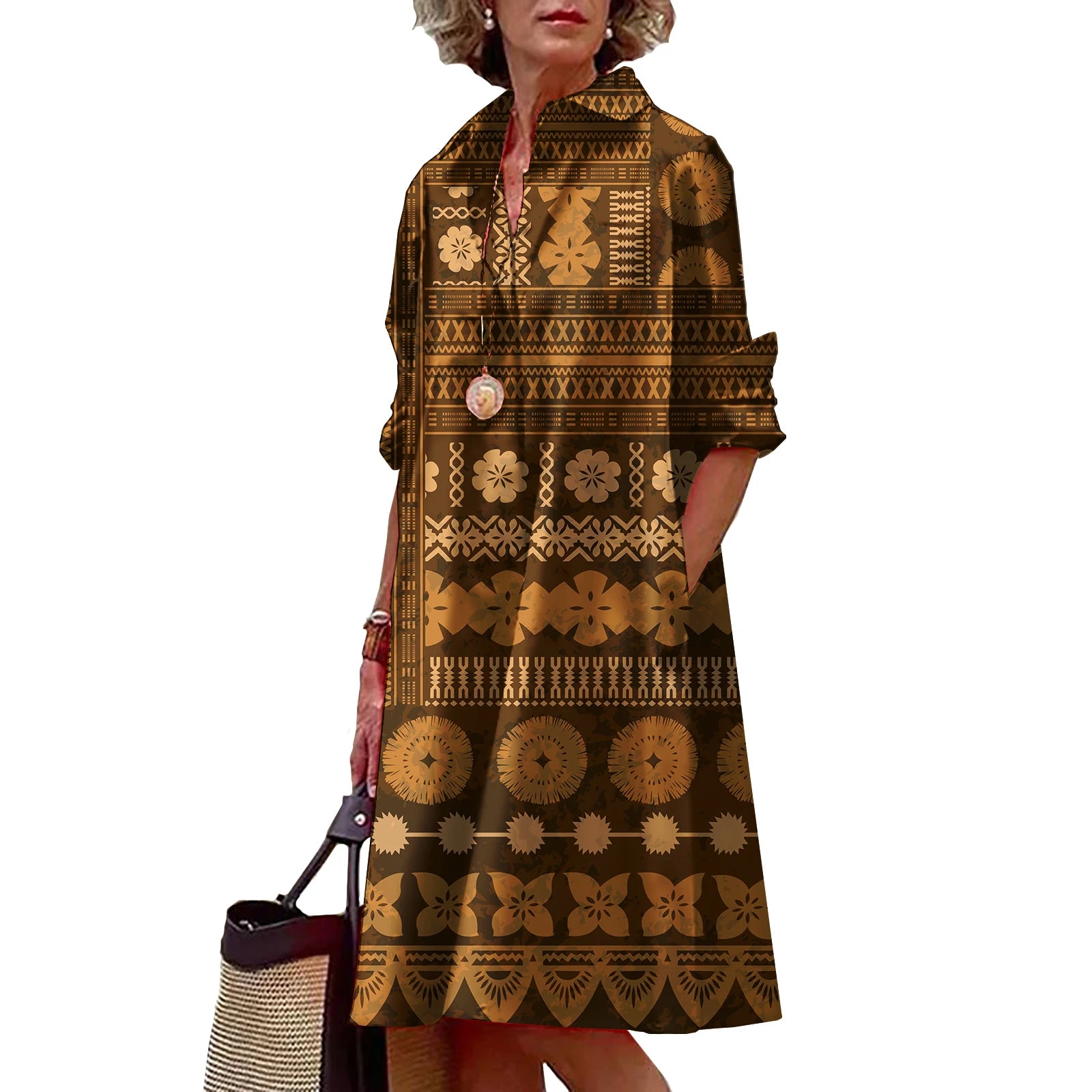 Shirt Dress with Polynesian Print