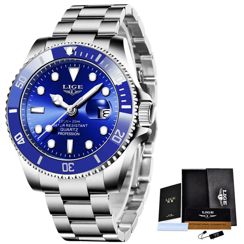 LIGE Men's Waterproof Diver Quartz Watch