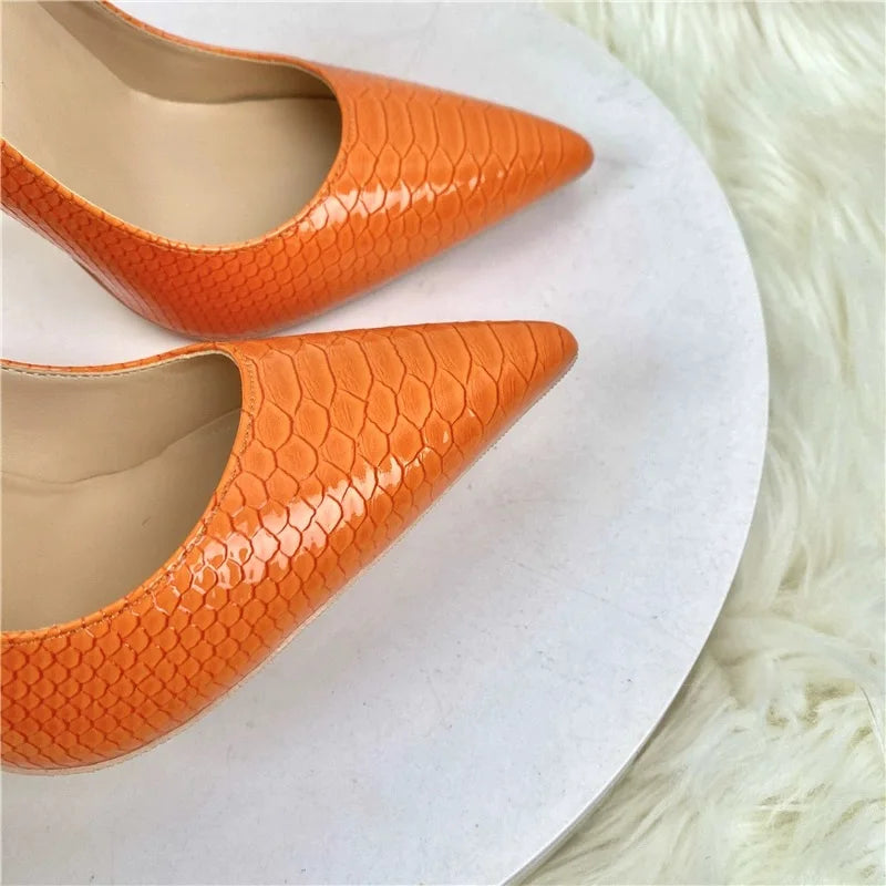 Customizable Orange Snake Pattern High Heels | Sizes 34-45 | 8/10/12cm