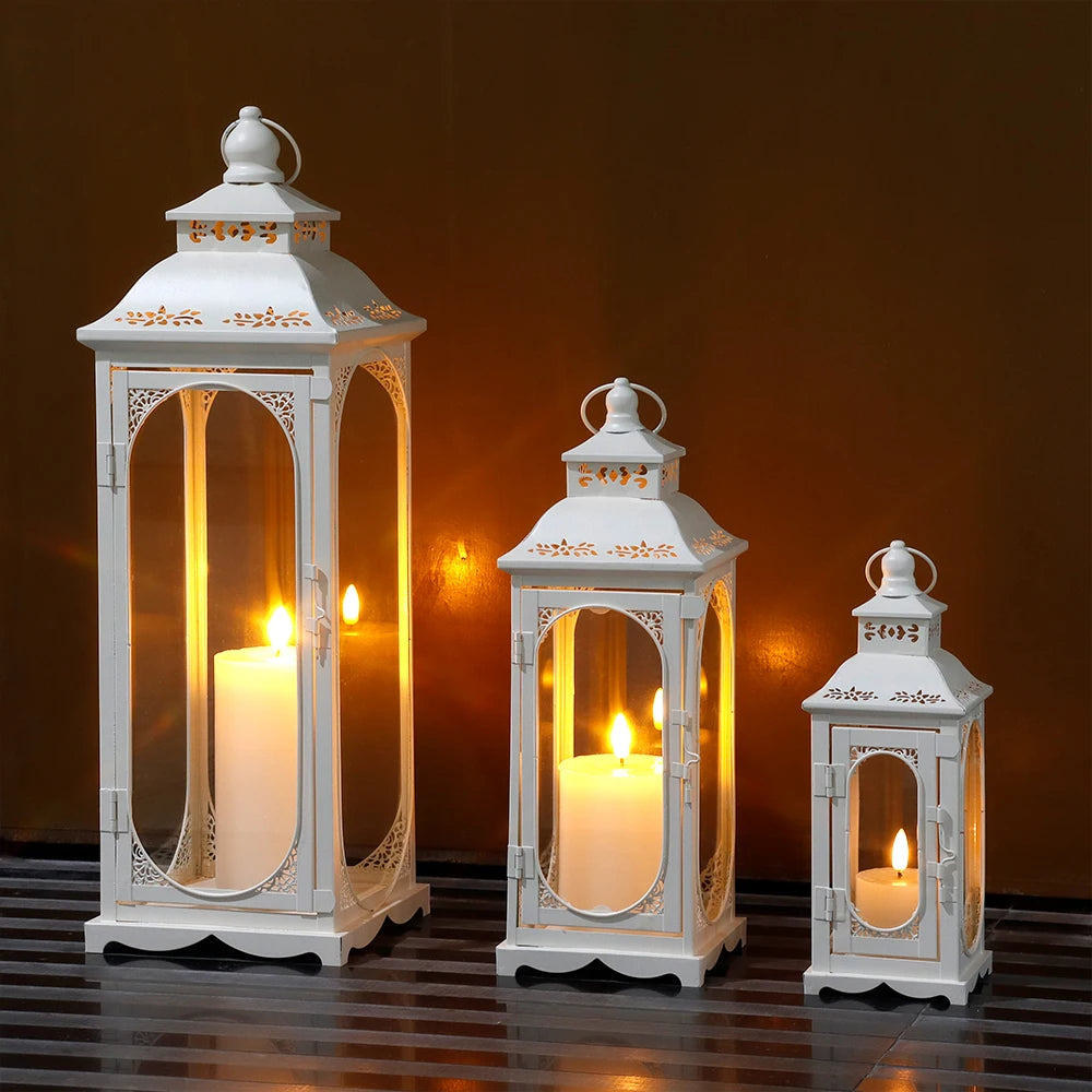 Set of 3 Rustic Metal Lanterns