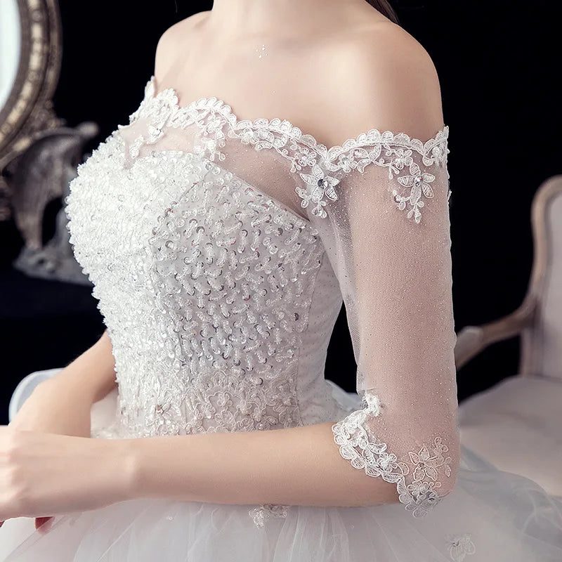 Off-Shoulder Ball Gown Wedding Dress | Satin Pleated Bridal Gown, Long & Elegant for Bride
