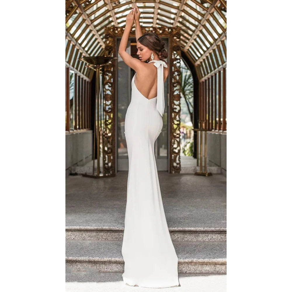 Bohemian Sleeveless Wedding Dress Halter Neck Backless