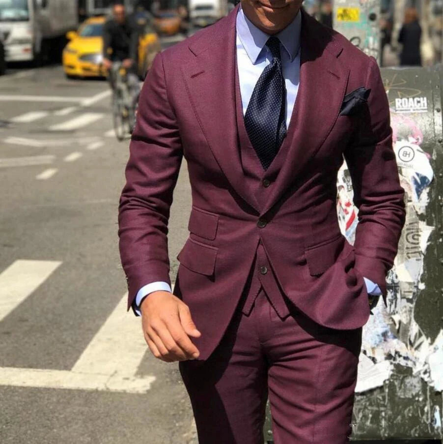 Mens 3 piece slim fit suit, elegant formal groom's suit with jacket