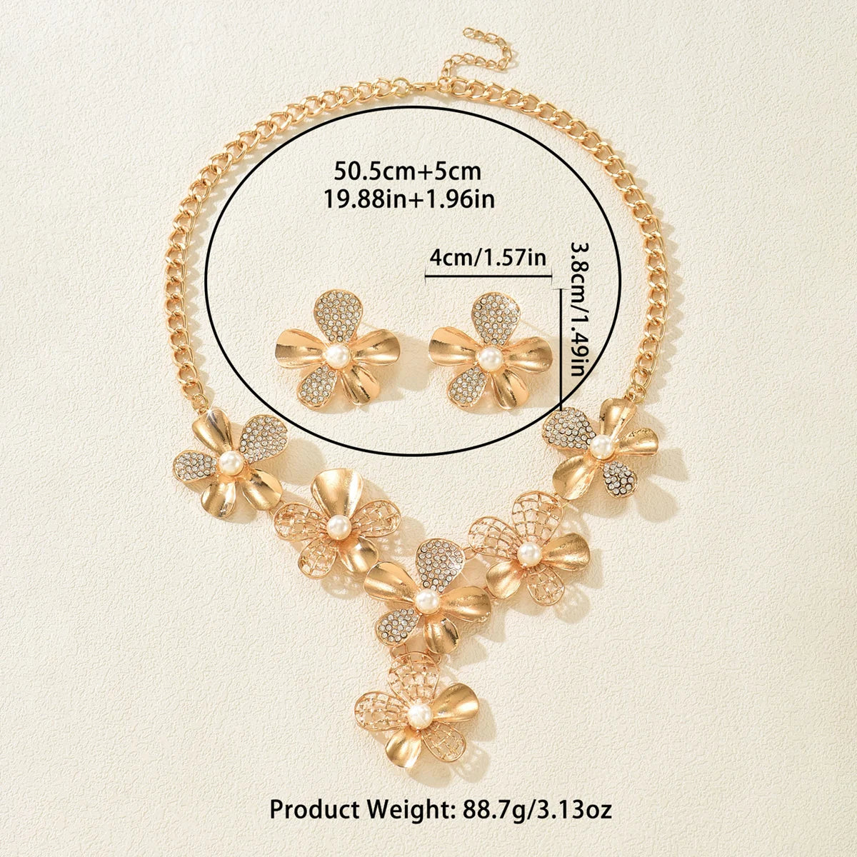 Floral necklace and earrings set oversized design