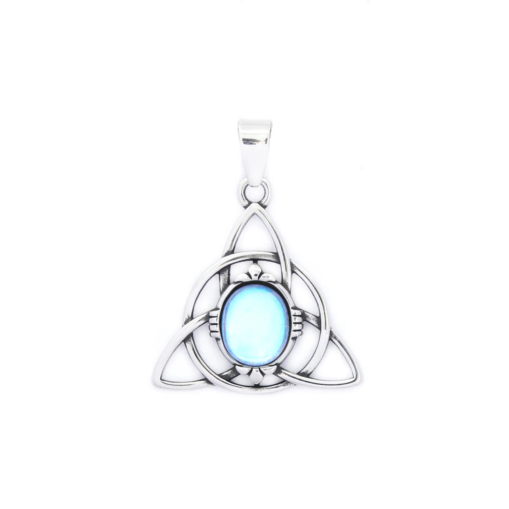 Trinity Knot, Opal, Nordic Amulet, Unisex Stainless Steel Jewelry