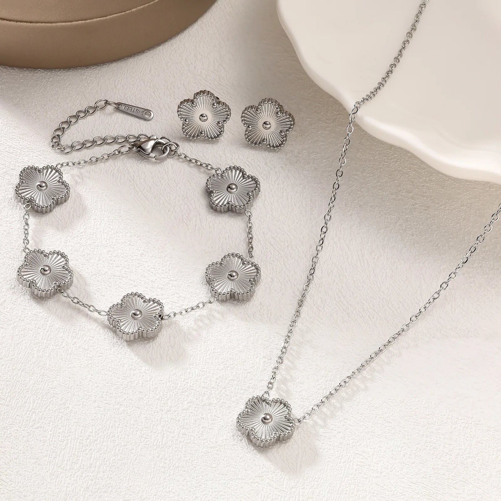 Women's Jewelry Set | Luxury Necklace, Bracelet and Earrings with Plum Blossom Design, Ideal Gift