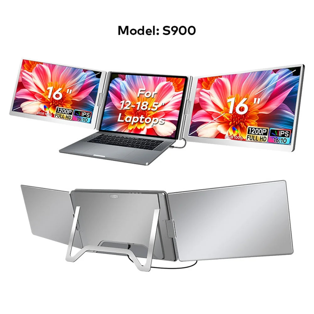 Rospider Triple Screen Portable Monitor | Dual 14" to 16" Portable Screen Extender