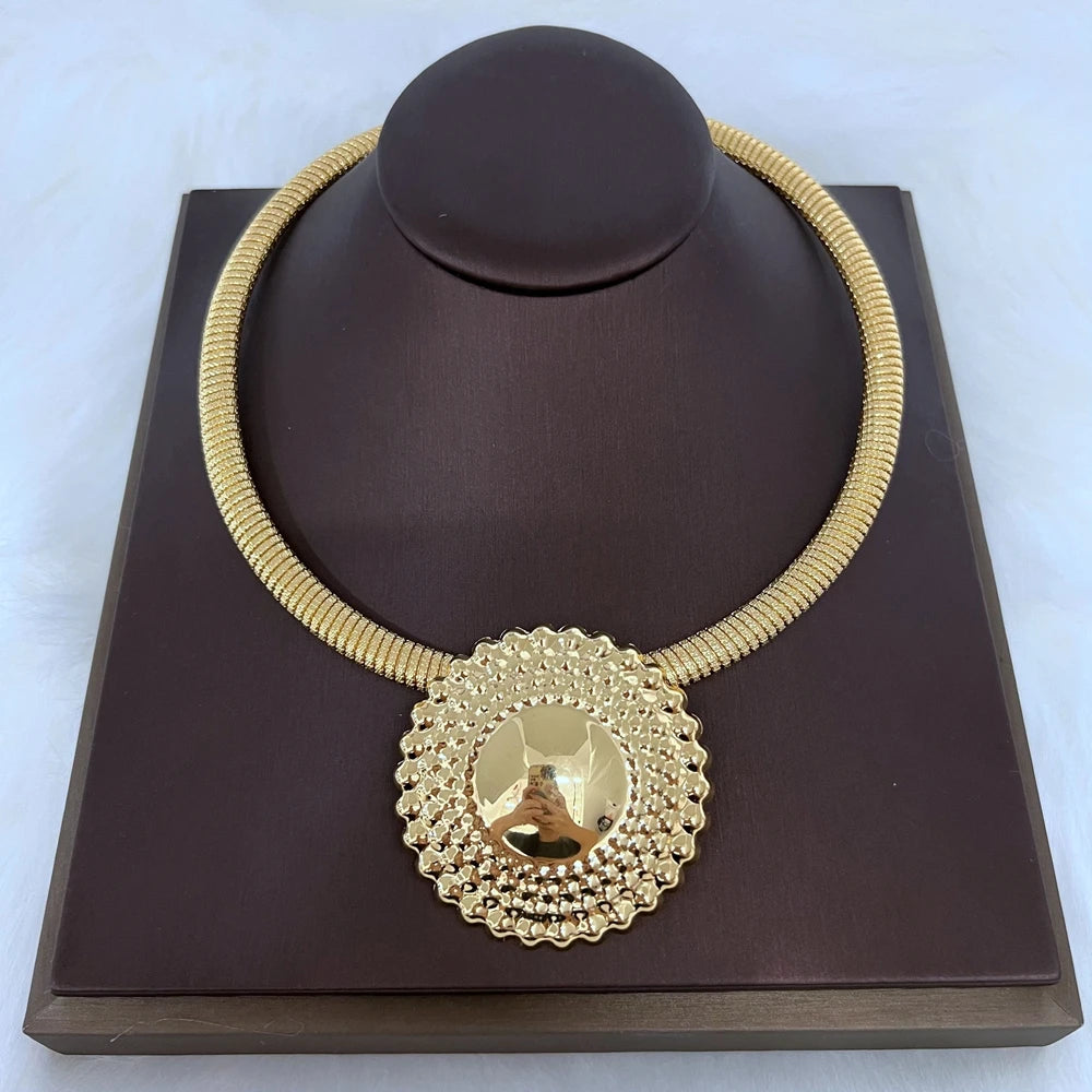 Women's Jewelry Set | Dubai Style, with Beaded Pendant and Earrings, Gold Plated, for Weddings and Brides, Ideal Gift