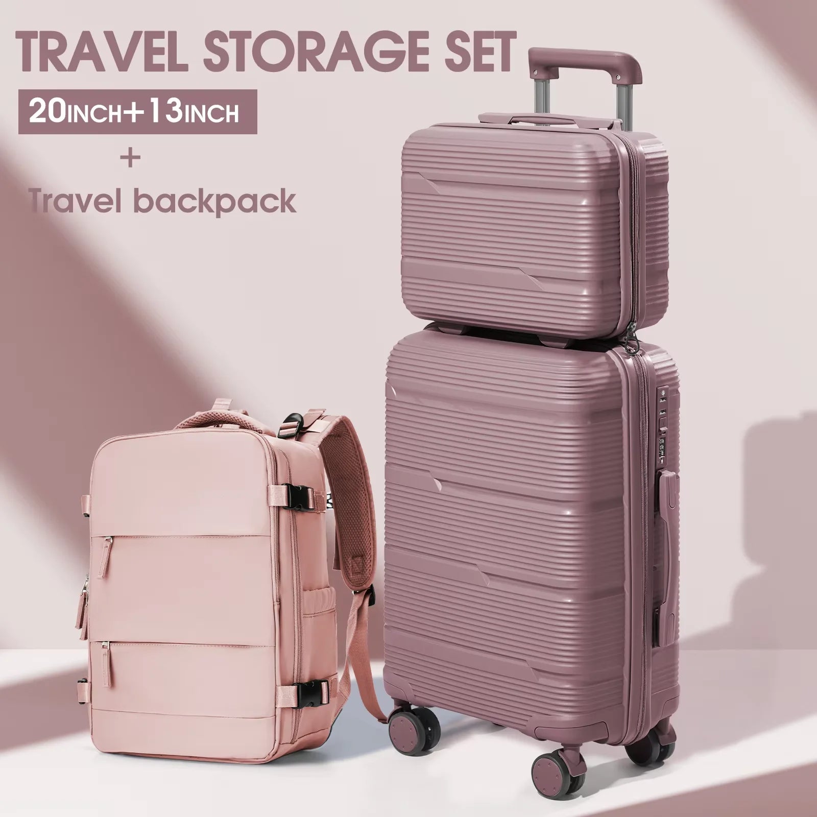 3-piece travel luggage set with backpack