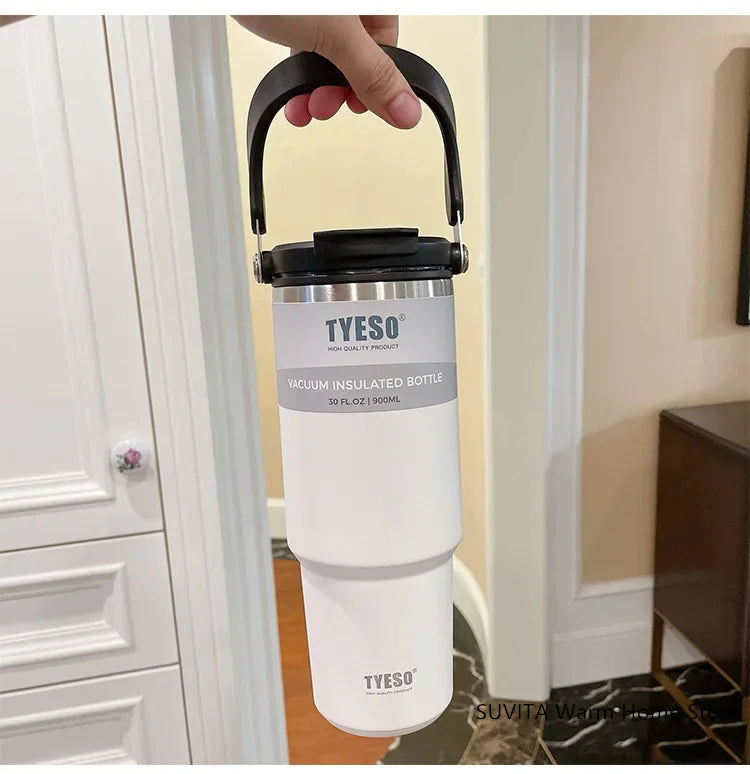Stainless Steel Thermal Car Mug, Vacuum Insulated Travel Cup, Large Capacity with Dual Function Lid, Fits Cup Holders