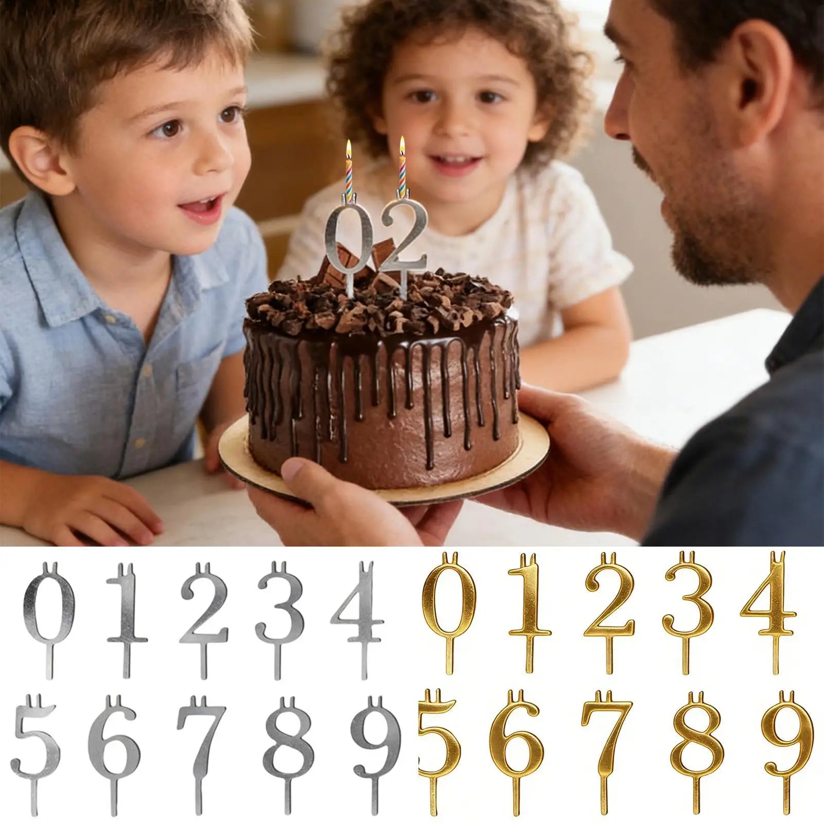 Number candlesticks for birthday cakes | Reusable metal decoration set from 0 to 9