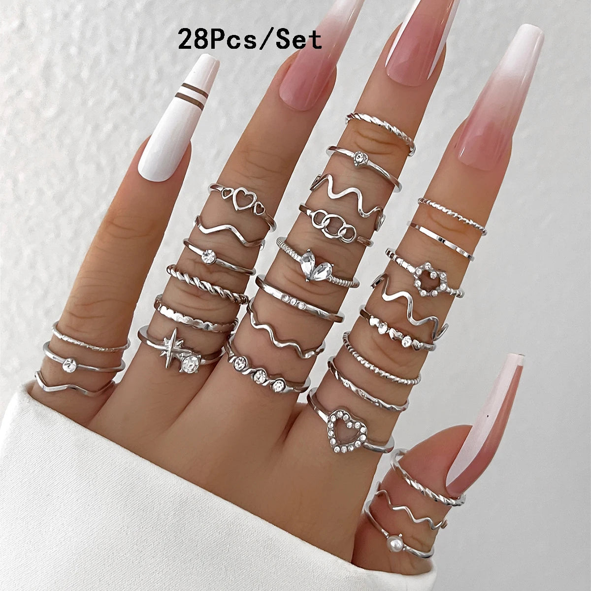 23Pcs Gold & Silver Knuckle Rings Set for Women, Crystal Star & Moon Designs for Party & Gifts