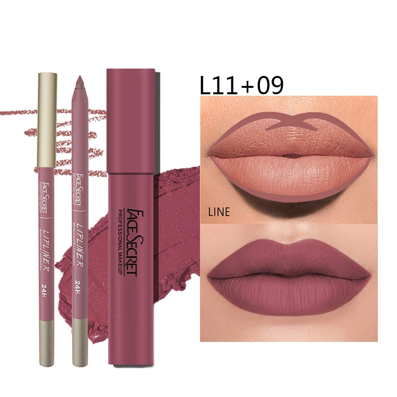 Matte Lipliner & Lipstick Set, Waterproof & Long Lasting Lip Makeup