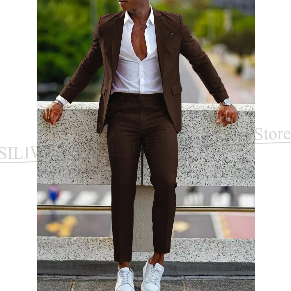 Mens 2 Piece slim fit Suit: Formal Wedding & Graduation Tuxedo