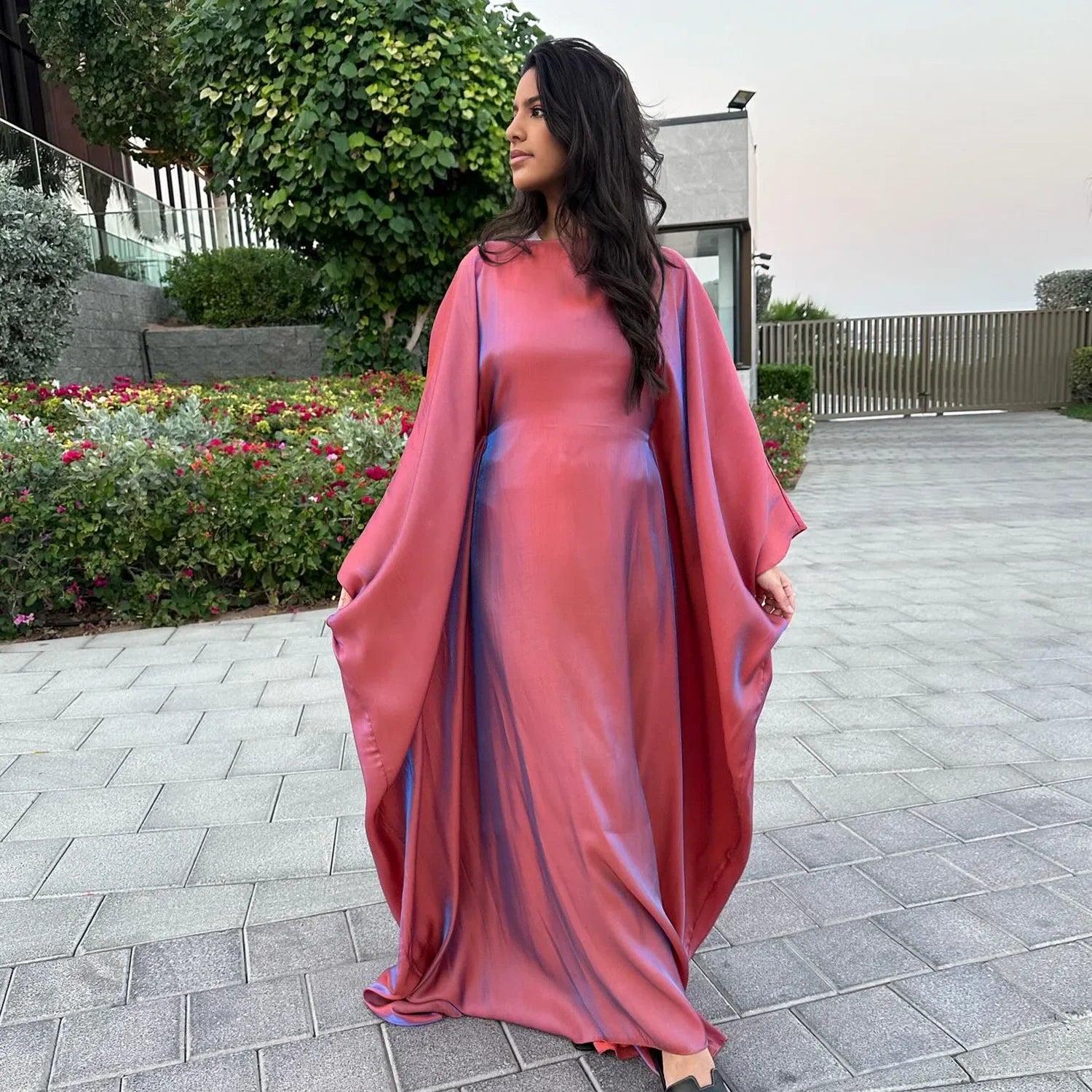 Shiny abaya with butterfly design