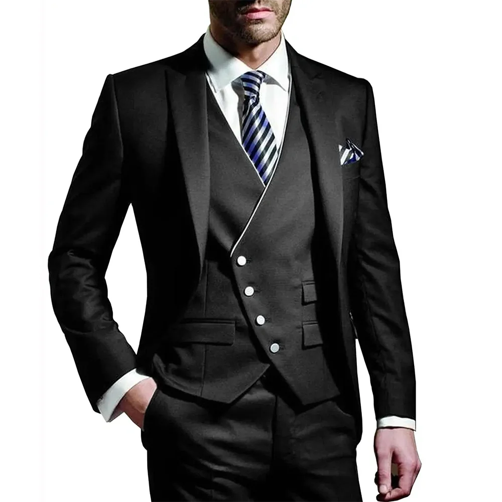 Men's 3-Piece Wedding suit: Slim Fit Jacket, Vest & Trousers