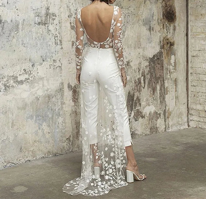 Women’s sheer lace bodysuit backless design