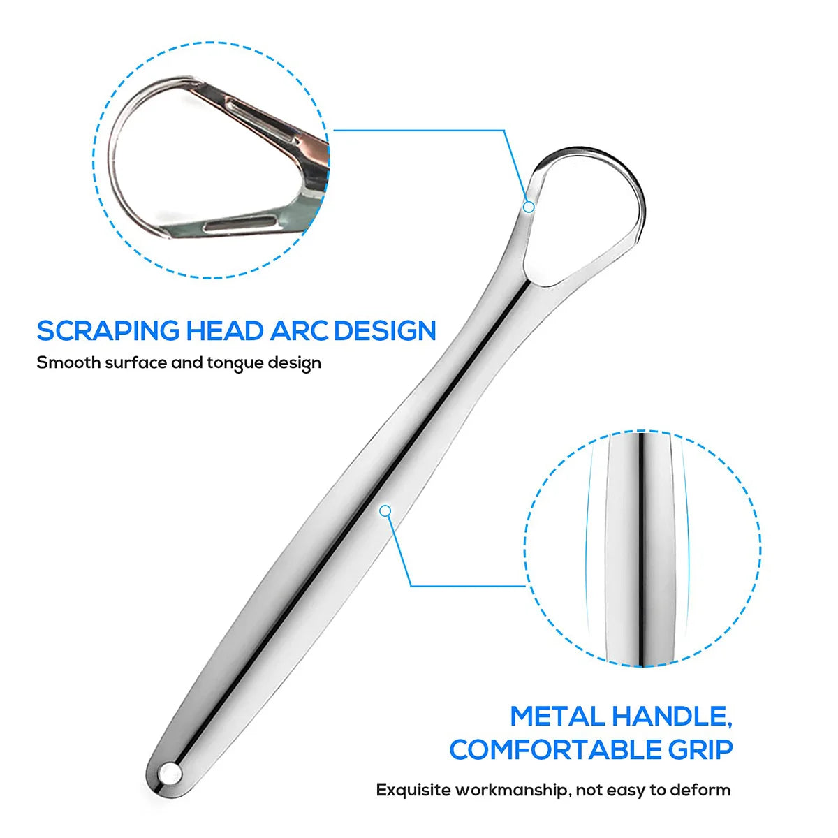 Stainless Steel Tongue Scraper for Adults & Kids, Portable Oral Hygiene Tool (1 or 3 Pack)
