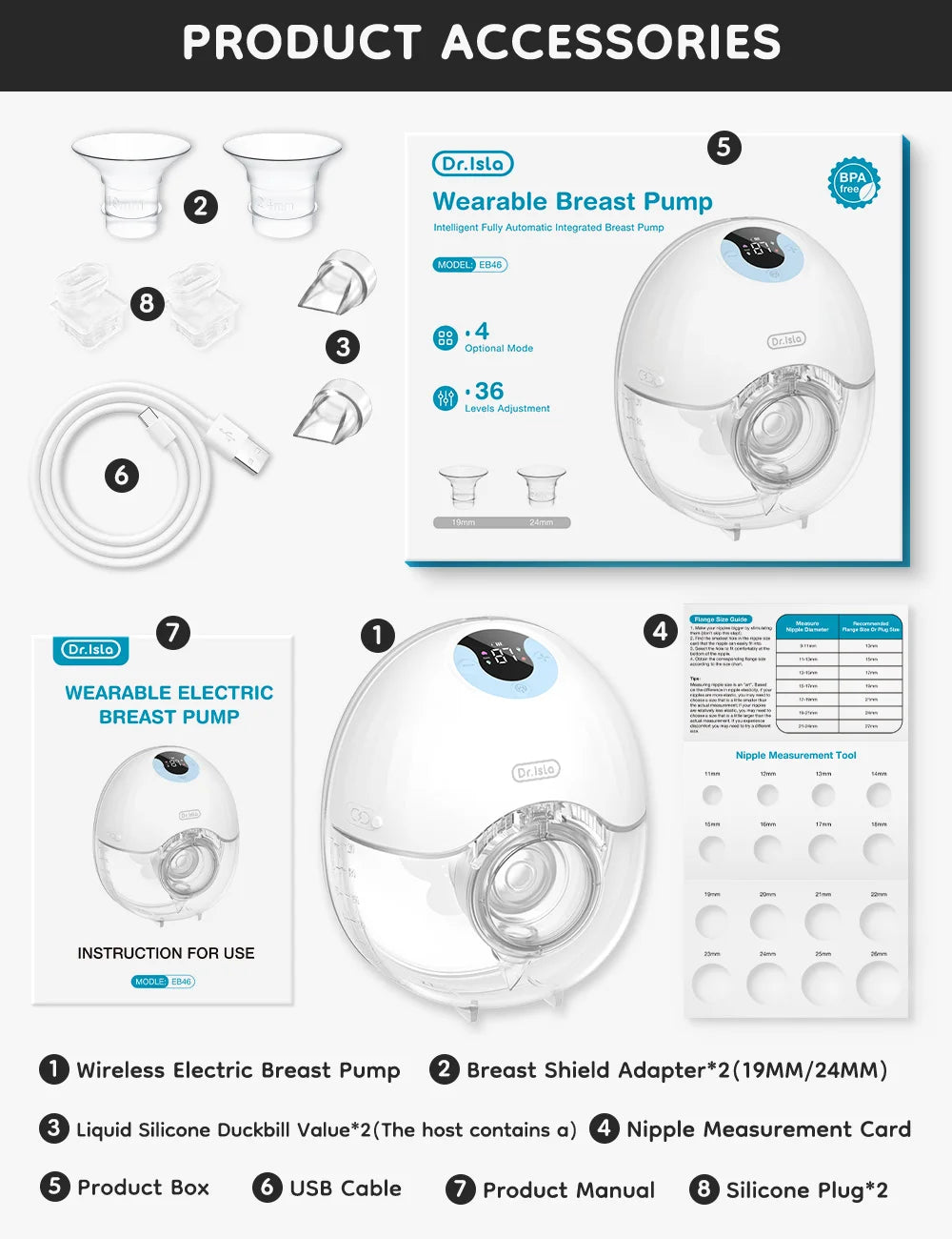 Hands free portable breast pump with LED display