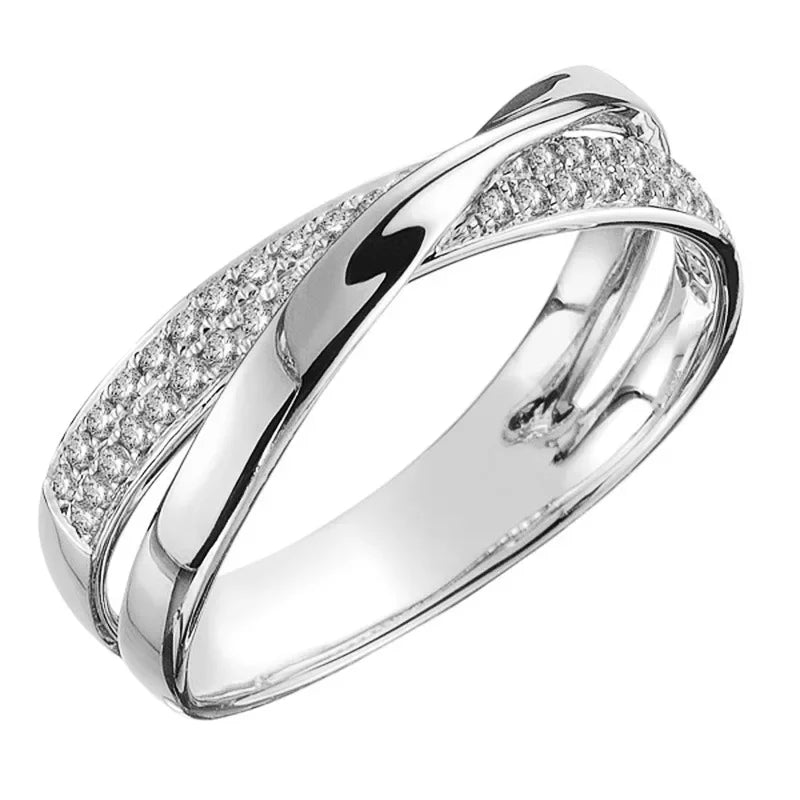 Classic 925 Sterling Silver Women's Ring, X-Shaped Cross, Dazzling Cubic Zirconia, Two-Tone Wedding Ring