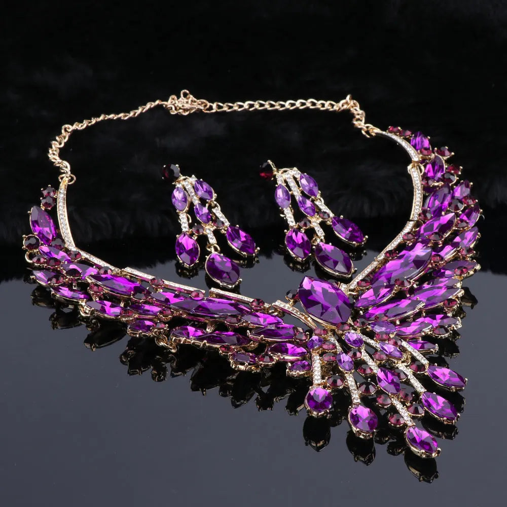 Indian style bridal jewelry set with crystal necklace