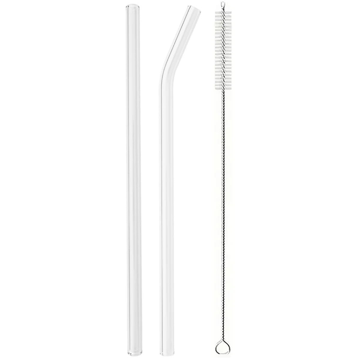 Set of Curved Borosilicate Glass Straws with Cleaning Brush
