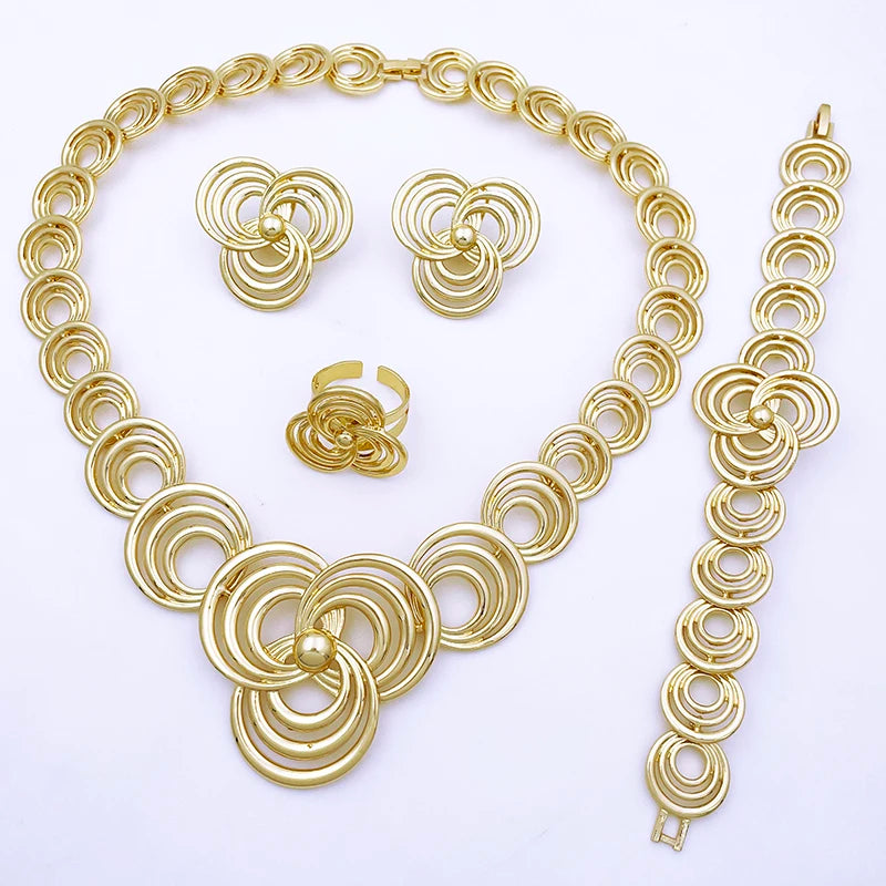 Gold jewelry set for women with necklace and earrings