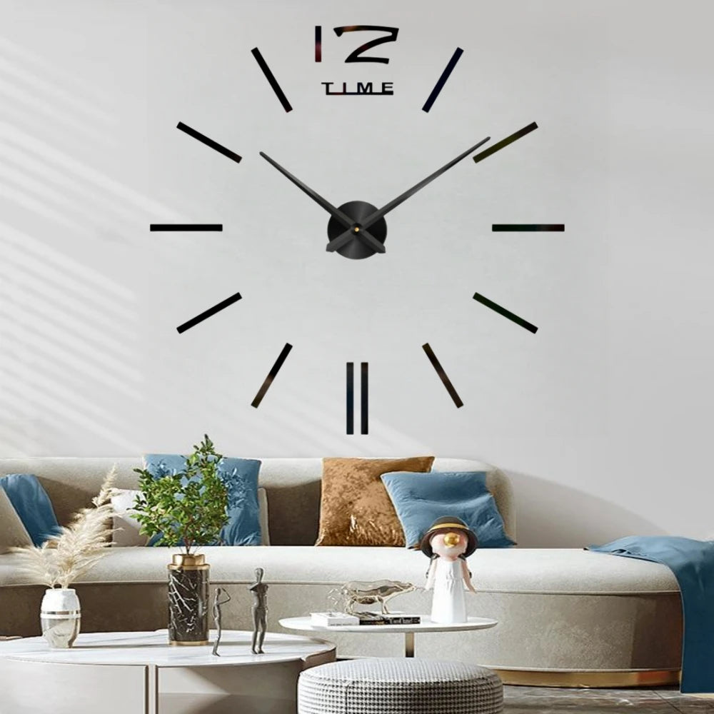 Large 3D acrylic wall clock with mirror effect